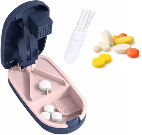 قطع حبوب منع الحمل الصغيرة ، فاصل قرص للحبوب الصغيرة والكبيرة ، مكبس حبوب منع الحمل المحمول ومقسم للفيتامينات ، منظم السفر مع واقي شفرة الأمان - الأخضر in Kuwait