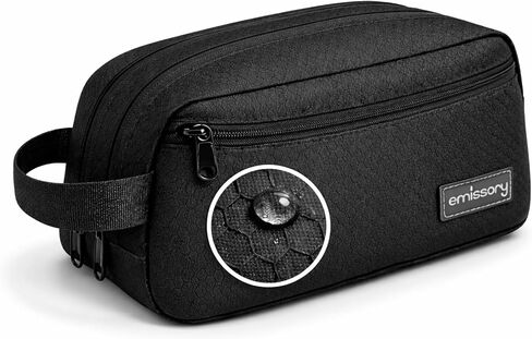 emissary Nylon Men's Toiletry Bag - Large Waterproof Shower Bag - Travel Toiletries Bag - Dopp Kitt for Men - Toiletry Bag for Men and Women - Shaving Bag for Men Travel (Black Water-Resistant) in Kuwait