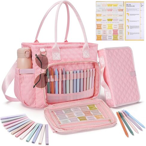 حافظة كبيرة لتغطية الكتاب المقدس للنساء، حقيبة حمل الكنيسة المبطنة مع حزام الكتف، لوازم دراسة الكتاب المقدس، مجموعة إكسسوارات الكتاب المقدس، هدية عيد الميلاد المسيحية للنساء (وردي) in Kuwait