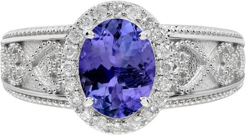 14k Solid White Gold Vintage Style Oval Gemstone and Diamond Halo Birthstone Engagement Ring in Saudi Arabia