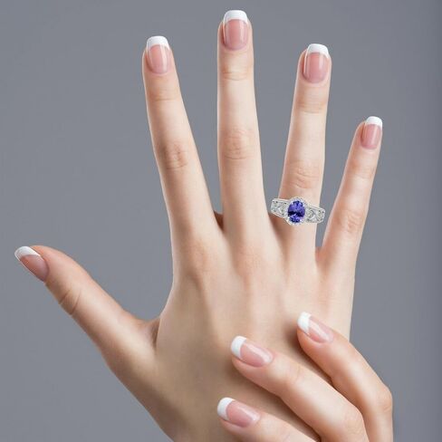 14k Solid White Gold Vintage Style Oval Gemstone and Diamond Halo Birthstone Engagement Ring in Saudi Arabia