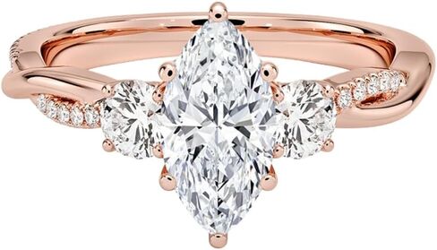 1-3 CT Moissanite Engagement Ring Colorless VVS1 10K 14K 18K Solid Gold, 925 Sterling Silver Petite Twisted Vine Three Stone Moissanite Ring Anniversary Christmas Gift for Women in Kuwait