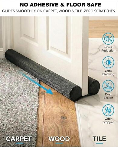 Under Door Draft Stopper, Door Draft Blocker Bottom Seal, Adjustable 30–36 in Slide-On for Standard & Thin Doors, 600D Oxford Cover, Hook & Loop Adapter, 1 Pack in Saudi Arabia