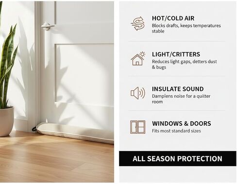 يحجب VelTherm حشرات الهواء الساخن/البارد وسدادة مسودة الضوضاء لأسفل الباب، بطول 91.44 سم - يحافظ على سدادة مسودة باب درجة الحرارة الداخلية نظيفة ومريحة in Kuwait