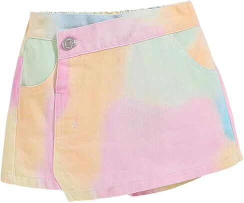 WDIRARA Toddler Girls Tie Dye Button Wrap Denim Shorts Elastic High Waist Jean Skort with Pockets in Saudi Arabia