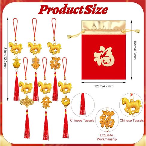 24 Pcs Chinese Lunar New Year Good Luck Fortune Ornaments Decorations Red Chinese Knot Tassel Ornaments and 6 Red Envelopes for Wealth Health Success Oriental Asian 2026 Year of The Horse in Saudi Arabia