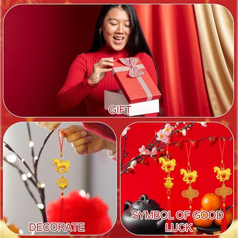 24 Pcs Chinese Lunar New Year Good Luck Fortune Ornaments Decorations Red Chinese Knot Tassel Ornaments and 6 Red Envelopes for Wealth Health Success Oriental Asian 2026 Year of The Horse in Saudi Arabia
