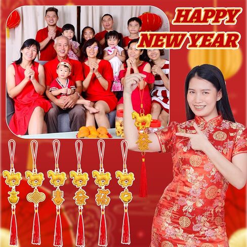 24 Pcs Chinese Lunar New Year Good Luck Fortune Ornaments Decorations Red Chinese Knot Tassel Ornaments and 6 Red Envelopes for Wealth Health Success Oriental Asian 2026 Year of The Horse in Saudi Arabia