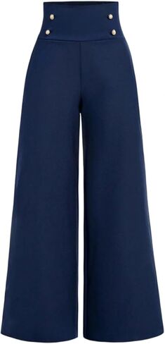 Girls' High Waist Pants Youth Wide Leg Trousers Blue Button Detail Casual Party School Spring Autumn Vintage Style 14-16Y in Saudi Arabia