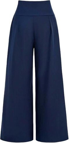 Girls' High Waist Pants Youth Wide Leg Trousers Blue Button Detail Casual Party School Spring Autumn Vintage Style 14-16Y in Saudi Arabia