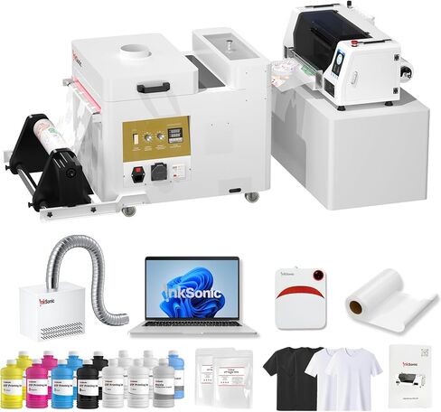طابعة InkSonic Dual XP600 DTF، آلة طابعة XP600 DTF برأسين مع شاكر مسحوق ومجفف، طابعة ملابس A3 مع جهاز تنقية الهواء والكمبيوتر المحمول، الصيانة والمعالجة التلقائية، مباشرة إلى الفيلم in Kuwait