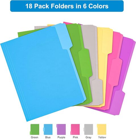 HABGP 18 Pcs Manilla Folders 8.5 x 11 Inch, 6 Colored File Folders Letter Size, 1/3-Cut Tab Paper Manila Filing Folders for School Business Office Documents Paper Files, Morandi 6 Color 18Pcs in Saudi Arabia