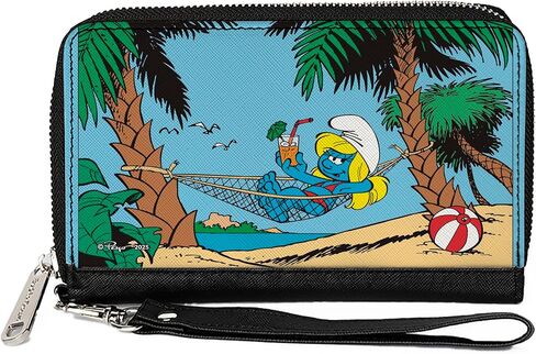 Buckle-Down The Smurfs Wallet, Zip Around, The Smurfs Smurfette Summer Hammock Beach Scene, Vegan Leather in Saudi Arabia