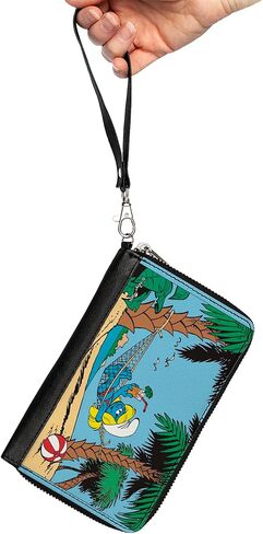 Buckle-Down The Smurfs Wallet, Zip Around, The Smurfs Smurfette Summer Hammock Beach Scene, Vegan Leather in Saudi Arabia