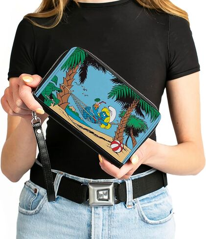 Buckle-Down The Smurfs Wallet, Zip Around, The Smurfs Smurfette Summer Hammock Beach Scene, Vegan Leather in Saudi Arabia