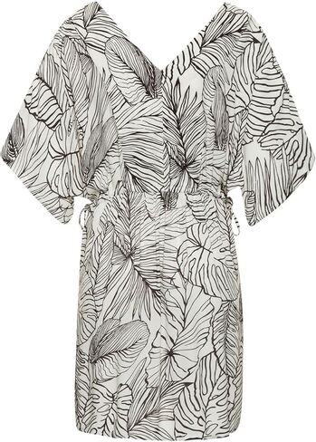 LASCANA Women's Palm Print Cover Up, Ivory & Black, Size 10 in Saudi Arabia