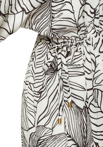 LASCANA Women's Palm Print Cover Up, Ivory & Black, Size 10 in Saudi Arabia