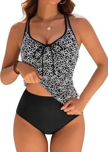 BMJL Womens Tankini Bathing Suits High Waisted Tummy Control Two Piece Swimsuits Vintage Drawstring Floral Swimwear in Saudi Arabia
