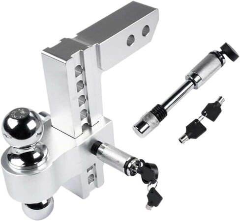 Silver Adjustable Trailer Hitch 2 Inch Receiver 8 Inch Drop Rise Hitch 12500 GTW with Anti Theft Pin Lock Compatible with in Saudi Arabia