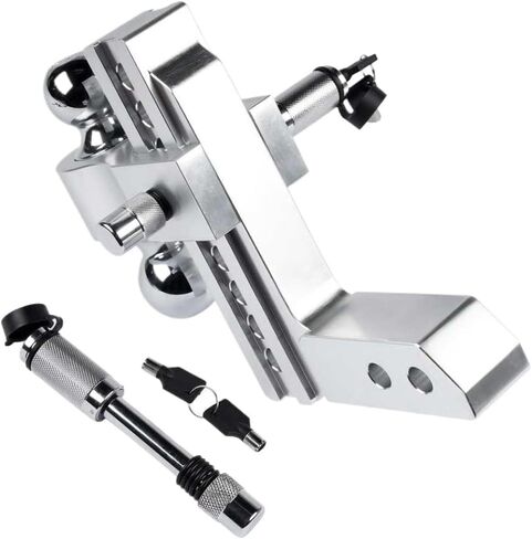 Silver Adjustable Trailer Hitch 2 Inch Receiver 8 Inch Drop Rise Hitch 12500 GTW with Anti Theft Pin Lock Compatible with in Saudi Arabia
