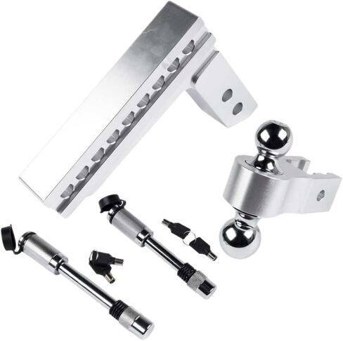 Silver Adjustable Trailer Hitch 2 Inch Receiver 8 Inch Drop Rise Hitch 12500 GTW with Anti Theft Pin Lock Compatible with in Saudi Arabia
