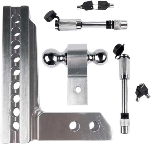 Silver Adjustable Trailer Hitch 2 Inch Receiver 8 Inch Drop Rise Hitch 12500 GTW with Anti Theft Pin Lock Compatible with in Saudi Arabia