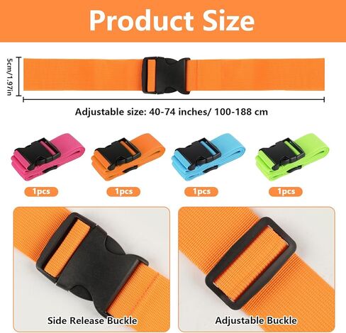 4 Pcs TSA Approved Luggage Straps Set - Secure Suitcase Tags & Belts, Identify Your Bags Easily,Adjustable Suitcase Straps for Travel (4 Colors) in Saudi Arabia