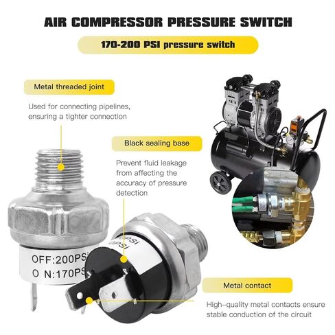 2Pcs Air Pressure Switch, 170-200 PSI, 1/4"-18 NPT, 24V 12V Air Compressor Pressure Switch in Kuwait