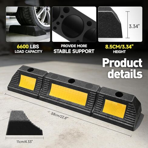 DNA Motoring Heavy Duty 2 Pack Garage Aid، 22.8 "سدادة وقوف السيارات للمرآب، أرضية وقوف السيارات في موقف السيارات، مصدات الإطارات، مع شريط أصفر عاكس، 22.8" طول × 4.33" عرض × 3.34" ارتفاع in Kuwait