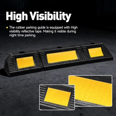 DNA Motoring Heavy Duty 2 Pack Garage Aid، 22.8 "سدادة وقوف السيارات للمرآب، أرضية وقوف السيارات في موقف السيارات، مصدات الإطارات، مع شريط أصفر عاكس، 22.8" طول × 4.33" عرض × 3.34" ارتفاع in Kuwait