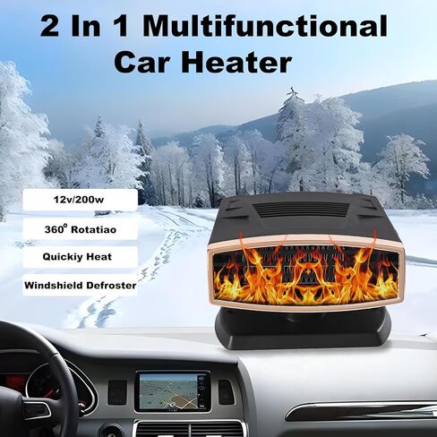 12V Car Heater,Portable Car Heater that Plugs into Cigartte Lighter,200W Fast Heating Windshield Defroster 360° Rotatable Car Heaters for Vehicle,SUVs,Vans,RVs (Black & Gold) in Kuwait