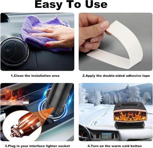 12V Car Heater,Portable Car Heater that Plugs into Cigartte Lighter,200W Fast Heating Windshield Defroster 360° Rotatable Car Heaters for Vehicle,SUVs,Vans,RVs (Black & Gold) in Kuwait