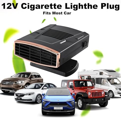 12V Car Heater,Portable Car Heater that Plugs into Cigartte Lighter,200W Fast Heating Windshield Defroster 360° Rotatable Car Heaters for Vehicle,SUVs,Vans,RVs (Black & Gold) in Kuwait