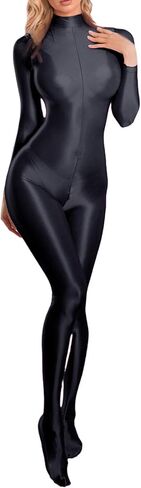 Women Sheer Full Bodysuit Glossy Oil Shiny Zipper for Dance Party Club Wear M XL in Saudi Arabia