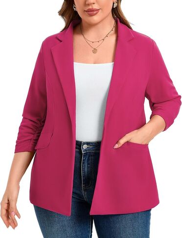 Plus Size Blazers for Women Casual Work Office 3/4 Sleeve Open Front Cardigan Suit Jacket Blazer with Pockets in Kuwait