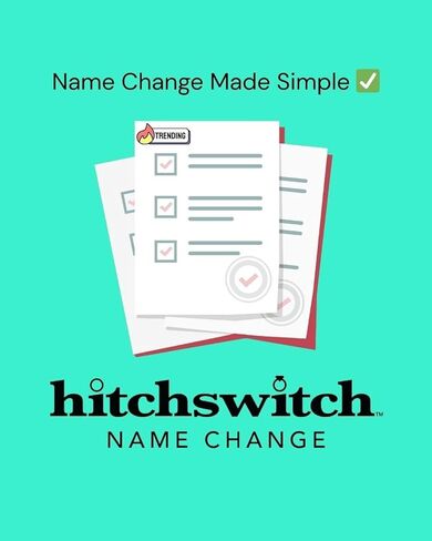 بطاقة هدايا تغيير الاسم بعد الزواج - قابلة للاسترداد بمجموعة أدوات تغيير الاسم البلاتينية من HitchSwitch - مجموعة أدوات تغيير الاسم الشخصية بعد الزواج - حقيبة حمل مخصصة - صور جواز السفر - خصم على السفر - إضافة إلى سجل الزفاف in Kuwait