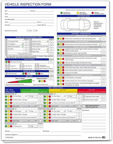Multi-Point Inspection Form for Vehicles – 2-Part Carbonless Vehicle Checklist Pad – 8.5" x 11" Inspection Report – Edge-Glued, Manufacturer Recommended – White - Pack of 250 in Kuwait