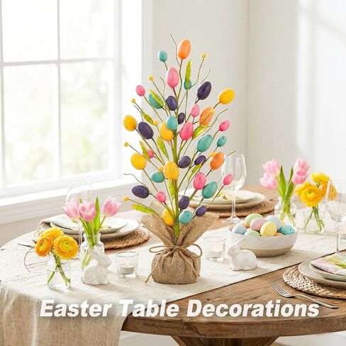 Easter Decorations for Home, 20 Inch Pastel Easter Eggs Tree for Table Centerpieces, Farmhouse Spring Floral Decor for Mantle Entryway, Eggs Decor Party Supplies for School Office Indoor in Kuwait