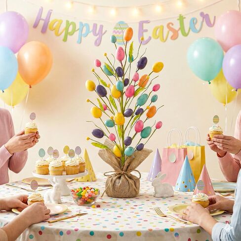 Easter Decorations for Home, 20 Inch Pastel Easter Eggs Tree for Table Centerpieces, Farmhouse Spring Floral Decor for Mantle Entryway, Eggs Decor Party Supplies for School Office Indoor in Kuwait