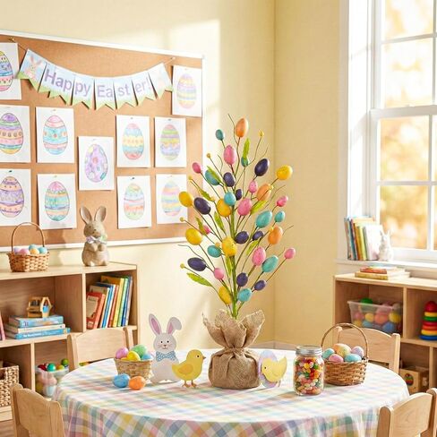 Easter Decorations for Home, 20 Inch Pastel Easter Eggs Tree for Table Centerpieces, Farmhouse Spring Floral Decor for Mantle Entryway, Eggs Decor Party Supplies for School Office Indoor in Kuwait
