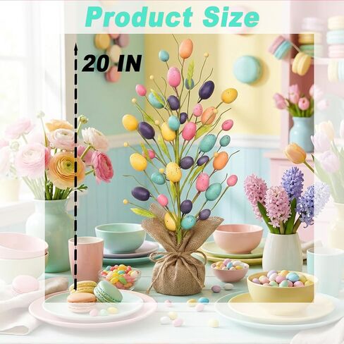 Easter Decorations for Home, 20 Inch Pastel Easter Eggs Tree for Table Centerpieces, Farmhouse Spring Floral Decor for Mantle Entryway, Eggs Decor Party Supplies for School Office Indoor in Kuwait