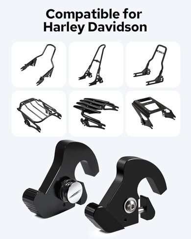مشابك رف الأمتعة القابلة للفصل من Benlari، مشابك مزلاج Sissy Bar مناسبة لدراجات Harley Davidson Touring Street Glide Road King Electra Glide Sportster Softail 1986-2024 باللون الأسود in Saudi Arabia