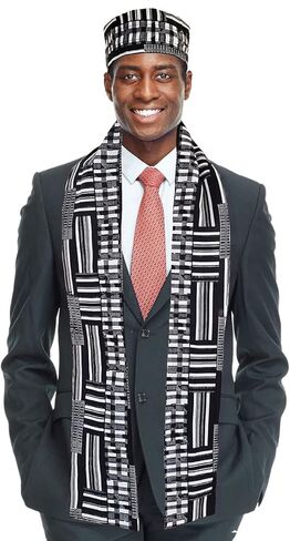 Black and White Kente African Print Hat and Stole/Sash/Scarf in Saudi Arabia