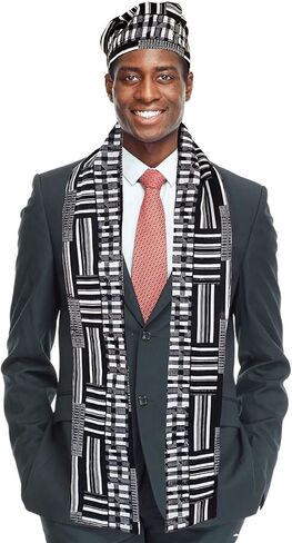 Black and White Kente African Print Hat and Stole/Sash/Scarf in Saudi Arabia
