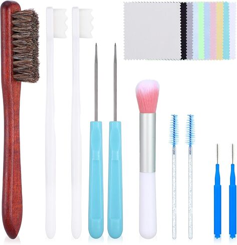 20Pcs Jewelry Cleaning Kit Cleaner Brush Tool Set with 10pcs Cleaning Polishing Cloth Big Small Hole Brush Crevice Brush and Needle for Wedding Ring Earring Watch Diamond All Jewelry Clean in Saudi Arabia