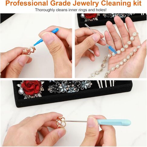 20Pcs Jewelry Cleaning Kit Cleaner Brush Tool Set with 10pcs Cleaning Polishing Cloth Big Small Hole Brush Crevice Brush and Needle for Wedding Ring Earring Watch Diamond All Jewelry Clean in Saudi Arabia