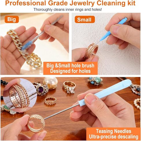 20Pcs Jewelry Cleaning Kit Cleaner Brush Tool Set with 10pcs Cleaning Polishing Cloth Big Small Hole Brush Crevice Brush and Needle for Wedding Ring Earring Watch Diamond All Jewelry Clean in Saudi Arabia