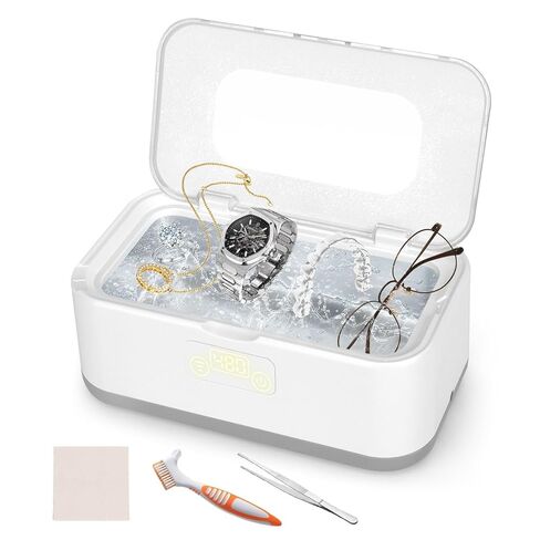 Ultrasonic Jewelry Cleaner, 49KHz Ultrasonic Cleaner Machine for Jewelry Glasses Rings Retainers Watch Strap Dentures, 304 Stainless Steel 27oz Cleaning Pod (Gray & White) in Saudi Arabia