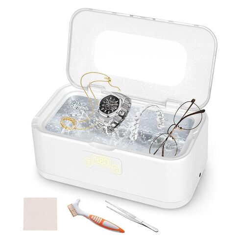 Ultrasonic Jewelry Cleaner, 49KHz Ultrasonic Cleaner Machine for Jewelry Glasses Rings Retainers Watch Strap Dentures, 304 Stainless Steel 27oz Cleaning Pod (Gray & White) in Saudi Arabia