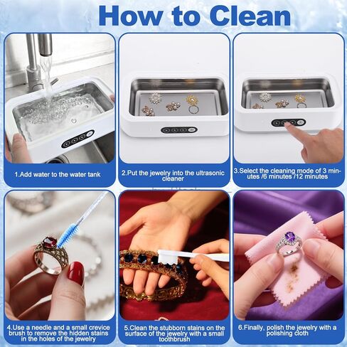 XANGNIER Jewelry Cleaning Kit-Ultrasonic Cleaner Machine(49k Hz,3 Modes),Gap Cleaning Brush and Polishing Cleaning Cloth for All Jewelry,Ring,Gold,Diamond,Earring,Sterling Silver,Eyeglass,Dentures in Saudi Arabia
